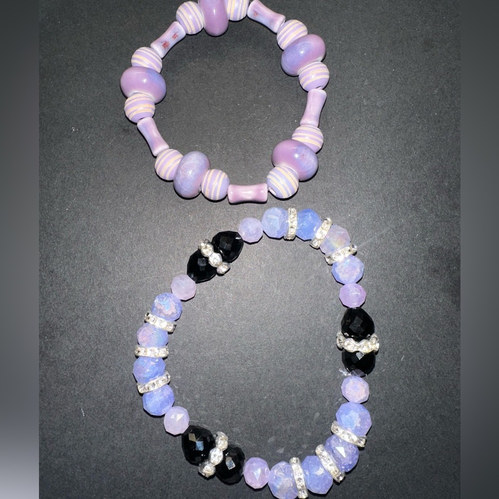 Hand Crafted Purple and Black Beaded Bracelets